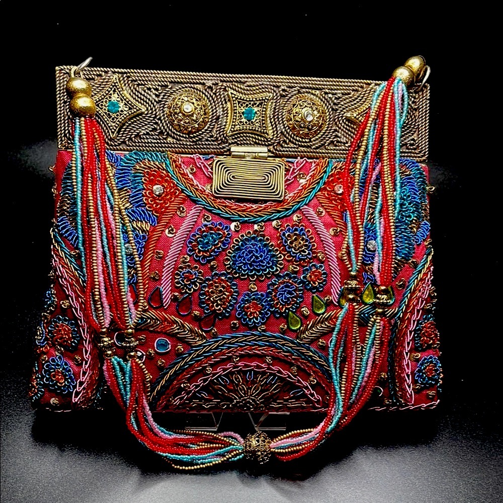 MEERA MAHADEVIA~SPECIAL EVENT BAG~MULTI COLORED~HAND EMBROIDERED ON SILK